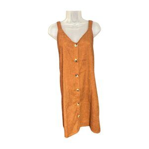 Overalls Tank Sweater Dress Button-Front V-Neck Knee Length Knitted Camel Size M